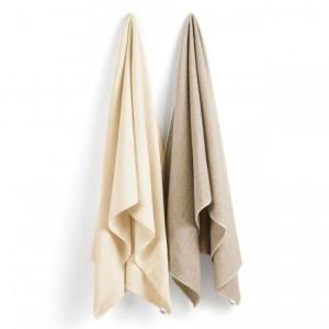 serviette de bain (lin) beige clair et beige foncé visuel