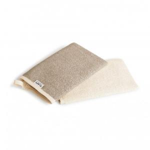 massagehandschoen licht en donker beige visual