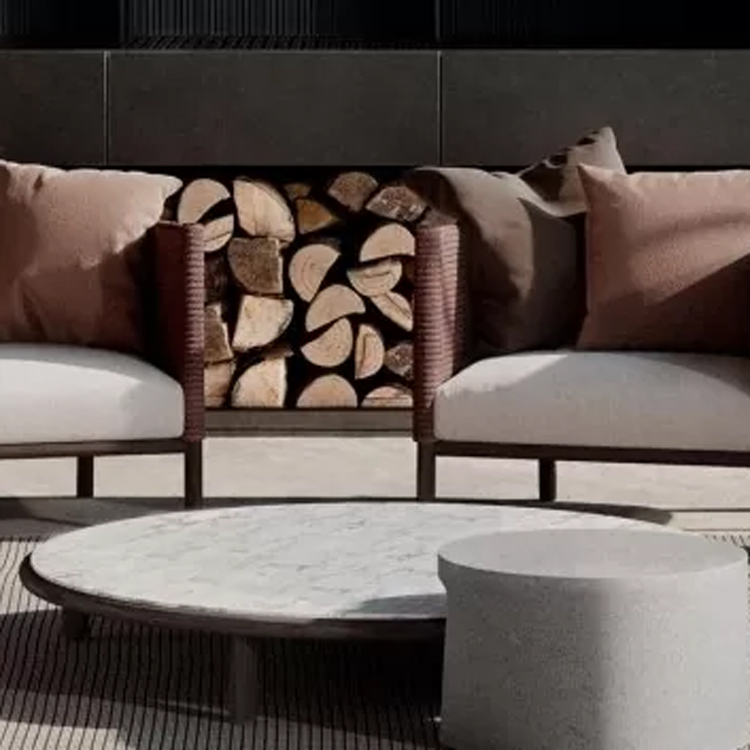 kettal giro centretable lounge seats with rear wood burner