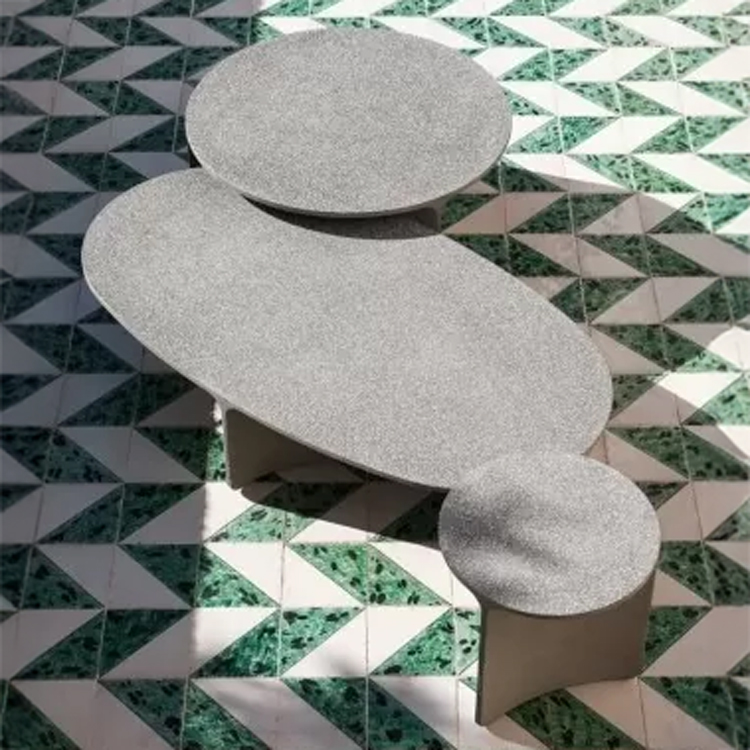 tables d'appoint roda en marbre gris aspic 2 vues obliques du dessus