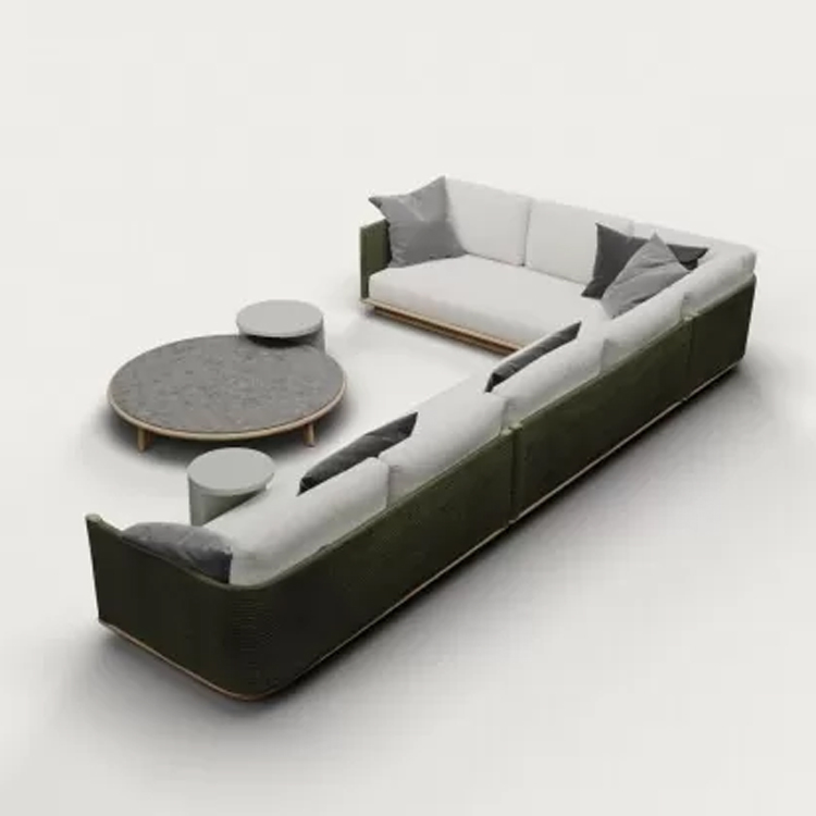 groen/grijze loungeset met grijze tafel en krukje schuin bovenaanzicht visual